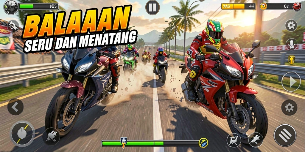 Gameplay seru balapan motor di BARU01 dengan efek visual memukau.