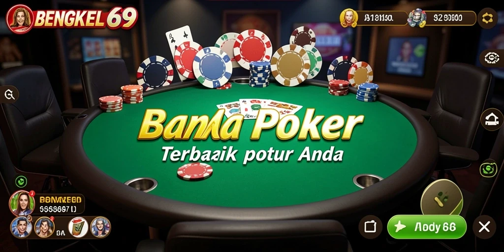 Screenshot utama BENGKEL69 dengan tampilan gameplay Poker yang mendebarkan.