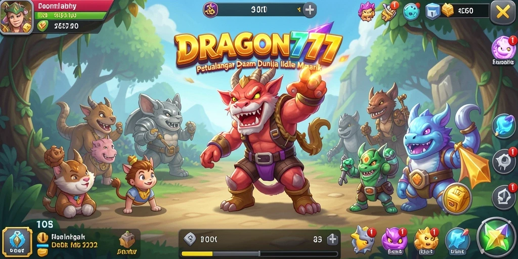 Tampilan gameplay DRAGON777 dengan berbagai monster yang beraksi.