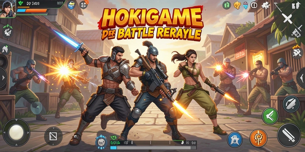 Tampilan seru dari gameplay HOKIGAME dalam pertempuran Battle Royale.