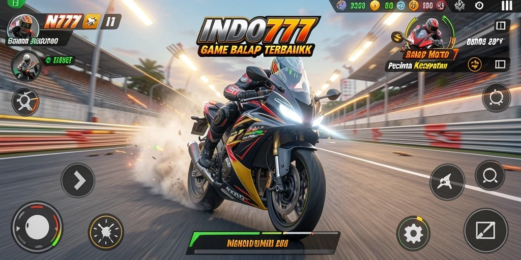 Tangkapan layar menunjukkan balapan motor penuh aksi dalam INDO777.