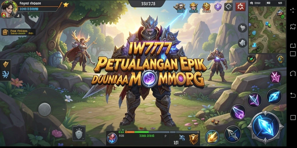 Tangkapan layar IW777 menunjukkan pertarungan epik dan pemandangan indah dalam dunia MMORPG.