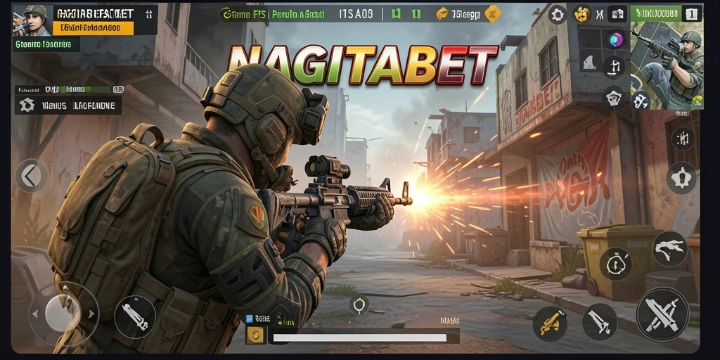 Screenshot gameplay intens dari NAGITABET yang menampilkan aksi FPS.