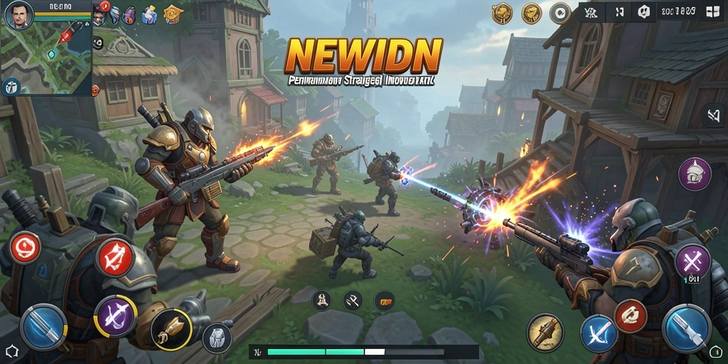 Tangkapan layar gameplay NEWIDN dengan strategi pertempuran intens.
