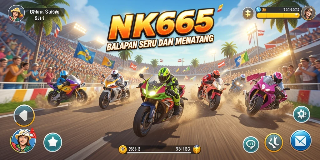 Screenshot utama NK666 menampilkan aksi balapan yang mendebarkan.