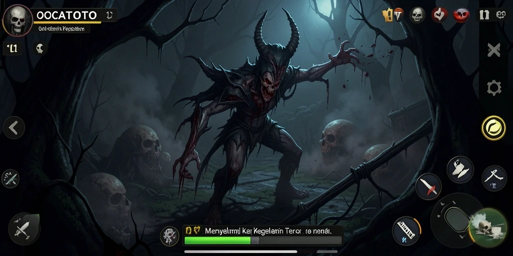 Screenshot gameplay OCATOTO yang menampilkan suasana mencekam.